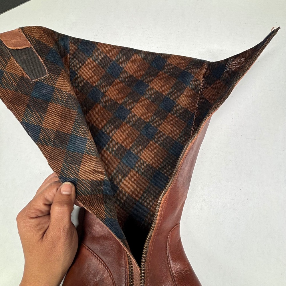 Born Brown‎ Leather Tall Riding Boots Womens 9M Cognac Plaid Lined F71062 EUC - Picture 8 of 12